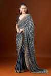 Buy_Yoshita Couture_Black Georgette, Silk Sequins, Mirrors, Norah Dori Stripe Embroidered Saree Set _Online_at_Aza_Fashions