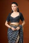 Shop_Yoshita Couture_Black Georgette, Silk Sequins, Mirrors, Norah Dori Stripe Embroidered Saree Set _Online_at_Aza_Fashions