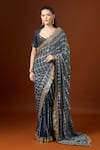 Yoshita Couture_Black Georgette, Silk Sequins, Mirrors, Norah Dori Stripe Embroidered Saree Set _at_Aza_Fashions