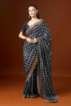 Buy_Yoshita Couture_Black Georgette, Silk Sequins, Mirrors, Norah Dori Stripe Embroidered Saree Set _at_Aza_Fashions