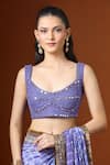 Shop_Yoshita Couture_Purple Sequins Round Neck Thread Embroidered Saree With Blouse _Online_at_Aza_Fashions