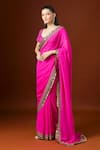 Yoshita Couture_Pink Sequins, Embroidery Sweetheart Neck Fringe Border Saree Set _Online_at_Aza_Fashions