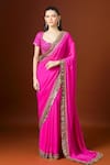 Buy_Yoshita Couture_Pink Sequins, Embroidery Sweetheart Neck Fringe Border Saree Set _at_Aza_Fashions