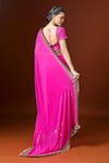 Shop_Yoshita Couture_Pink Sequins, Embroidery Sweetheart Neck Fringe Border Saree Set _at_Aza_Fashions
