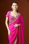 Shop_Yoshita Couture_Pink Sequins, Embroidery Sweetheart Neck Fringe Border Saree Set _Online_at_Aza_Fashions