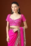 Yoshita Couture_Pink Sequins, Embroidery Sweetheart Neck Fringe Border Saree Set _at_Aza_Fashions