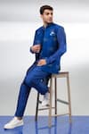Buy_BUBBER COUTURE_Cobalt Blue Chaniya Silk Bundi _at_Aza_Fashions