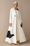 Shop_AMPM_Ivory Cotton Linen Embellished Bird Jacket Open Cow Patterned And Dress Set 