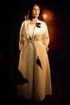 AMPM_Ivory Cotton Linen Embellished Bird Jacket Open Cow Patterned And Dress Set _Online