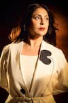 Shop_AMPM_Ivory Cotton Linen Embellished Bird Jacket Open Cow Patterned And Dress Set _Online