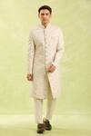 Arihant Rai Sinha_Cream Art Silk Embroidered Sherwani Set _Online_at_Aza_Fashions