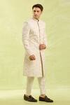 Shop_Arihant Rai Sinha_Cream Art Silk Embroidered Sherwani Set _Online_at_Aza_Fashions