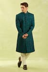 Shop_Arihant Rai Sinha_Green Embroidery Computer Thread Work Sherwani Set 