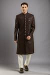 Buy_Arihant Rai Sinha_Maroon Embroidery Velvet Thread Work Sherwani Set _at_Aza_Fashions