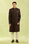 Shop_Arihant Rai Sinha_Maroon Embroidery Velvet Thread Work Sherwani Set _Online_at_Aza_Fashions