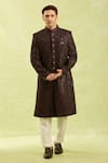 Arihant Rai Sinha_Maroon Embroidery Velvet Thread Work Sherwani Set _at_Aza_Fashions