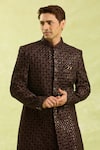 Shop_Arihant Rai Sinha_Maroon Embroidery Velvet Thread Work Sherwani Set 