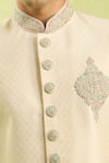 Buy_Arihant Rai Sinha_Cream Jacquard Banarasi Silk Sherwani Set _Online_at_Aza_Fashions