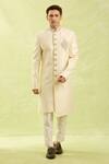 Shop_Arihant Rai Sinha_Cream Jacquard Banarasi Silk Sherwani Set 