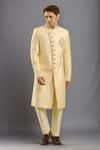 Buy_Arihant Rai Sinha_Gold Jacquard Banarasi Silk Sherwani Set _at_Aza_Fashions
