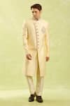 Shop_Arihant Rai Sinha_Gold Jacquard Banarasi Silk Sherwani Set _Online_at_Aza_Fashions