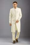 Buy_Arihant Rai Sinha_Off White Jacquard Banarasi Silk Sherwani Set _at_Aza_Fashions
