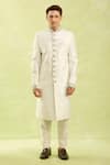 Arihant Rai Sinha_Off White Jacquard Banarasi Silk Sherwani Set _at_Aza_Fashions