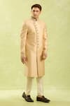 Arihant Rai Sinha_Gold Jacquard Banarasi Silk Sherwani Set _Online_at_Aza_Fashions