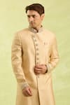 Buy_Arihant Rai Sinha_Gold Jacquard Banarasi Silk Sherwani Set _Online_at_Aza_Fashions