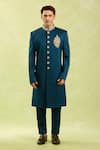 Arihant Rai Sinha_Blue Embroidery Sherwani And Half Elastic Pant Set _Online_at_Aza_Fashions