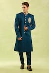Buy_Arihant Rai Sinha_Blue Embroidery Sherwani And Half Elastic Pant Set _Online_at_Aza_Fashions