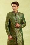 Arihant Rai Sinha_Green Jacquard Banarasi Silk Sherwani Set _Online_at_Aza_Fashions