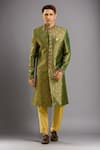 Buy_Arihant Rai Sinha_Green Jacquard Banarasi Silk Sherwani Set _at_Aza_Fashions