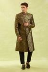 Buy_Arihant Rai Sinha_Black Embroidery Jacquard Banarasi Silk Sherwani Set _Online_at_Aza_Fashions