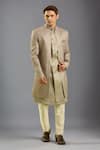 Buy_Arihant Rai Sinha_Gray Grey Patterned 3 Piece Sherwani Set _at_Aza_Fashions