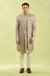 Arihant Rai Sinha_Gray Grey Patterned 3 Piece Sherwani Set _Online_at_Aza_Fashions