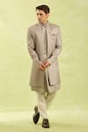 Arihant Rai Sinha_Gray Grey Patterned 3 Piece Sherwani Set _at_Aza_Fashions