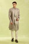 Buy_Arihant Rai Sinha_Gray Grey Patterned 3 Piece Sherwani Set 