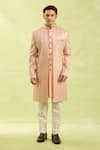 Buy_Arihant Rai Sinha_Peach Embroidery Striped Sherwani And Off White Pants _Online_at_Aza_Fashions