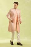 Shop_Arihant Rai Sinha_Peach Embroidery Striped Sherwani And Off White Pants _Online_at_Aza_Fashions