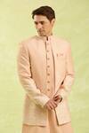 Arihant Rai Sinha_Peach Embroidery Pattern Sherwani Set _at_Aza_Fashions