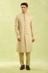 Arihant Rai Sinha_Blue Beige Jacquard Nehru Jacket Set _Online_at_Aza_Fashions