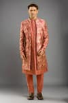 Buy_Arihant Rai Sinha_Pink Rust Orange Embroidered Sherwani Set _at_Aza_Fashions