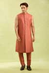 Arihant Rai Sinha_Pink Rust Orange Embroidered Sherwani Set _Online_at_Aza_Fashions