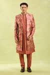 Shop_Arihant Rai Sinha_Pink Rust Orange Embroidered Sherwani Set _Online_at_Aza_Fashions