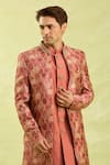 Shop_Arihant Rai Sinha_Pink Rust Orange Embroidered Sherwani Set 