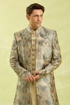 Arihant Rai Sinha_Green Beige Embroidered Sherwani Set _Online_at_Aza_Fashions
