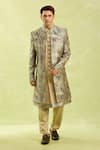 Shop_Arihant Rai Sinha_Green Beige Embroidered Sherwani Set _Online_at_Aza_Fashions