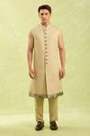 Arihant Rai Sinha_Green Beige Embroidered Sherwani Set _at_Aza_Fashions
