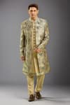 Buy_Arihant Rai Sinha_Green Beige Embroidered Sherwani Set _at_Aza_Fashions